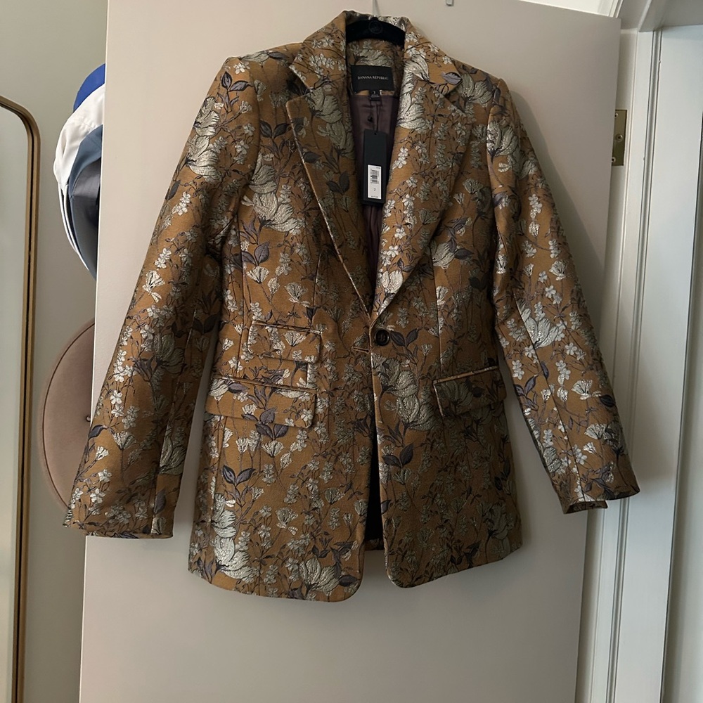 Banana Republic Brown Floral Brocade Blazer